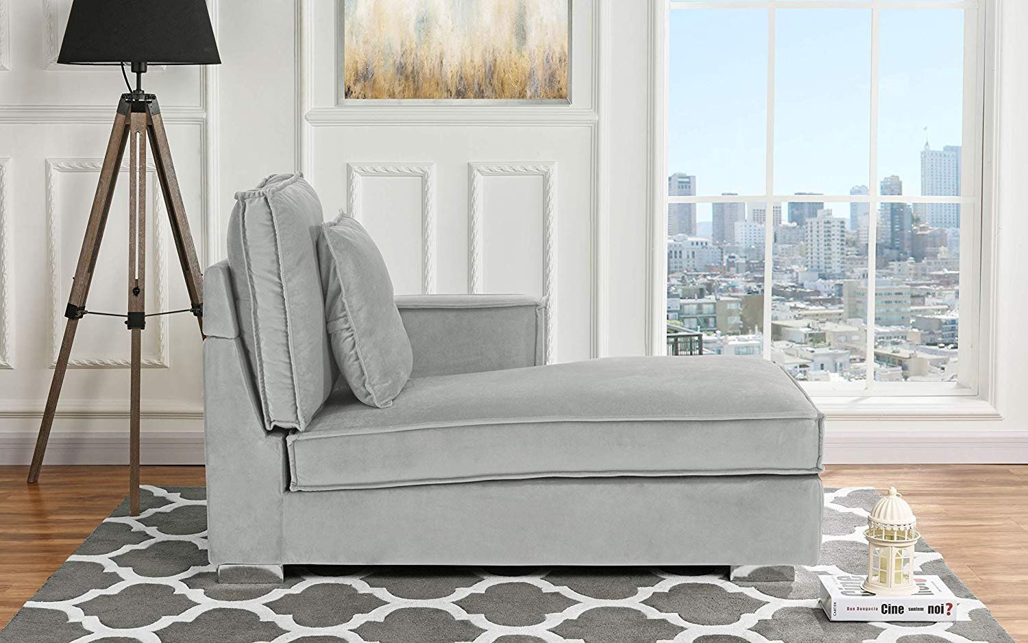 Mobilis Classic Living Room Microfiber Velvet Upholstered Chaise Lounge, Light Grey | Walmart (US)