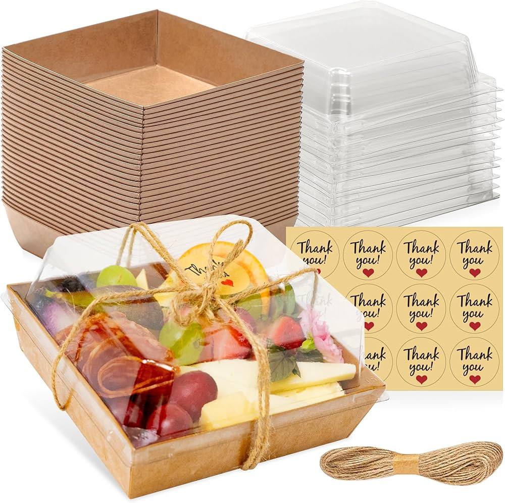 50 Pack Small Charcuterie Boxes with Clear Lids - To Go Paper Mini Charcuterie Box, Disposable Fo... | Amazon (US)