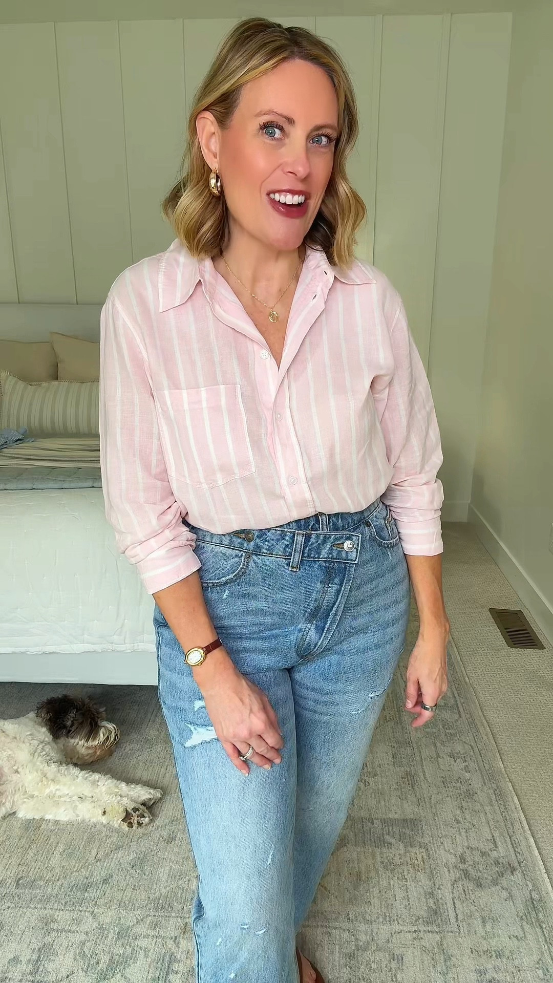 Linen is a closet staple for spring and summer. How perfect is this pale pink with a white stripe linen button down? 

I’m in a size medium 🤍

#LTKootd #LTKMidsize #LTKOver40
