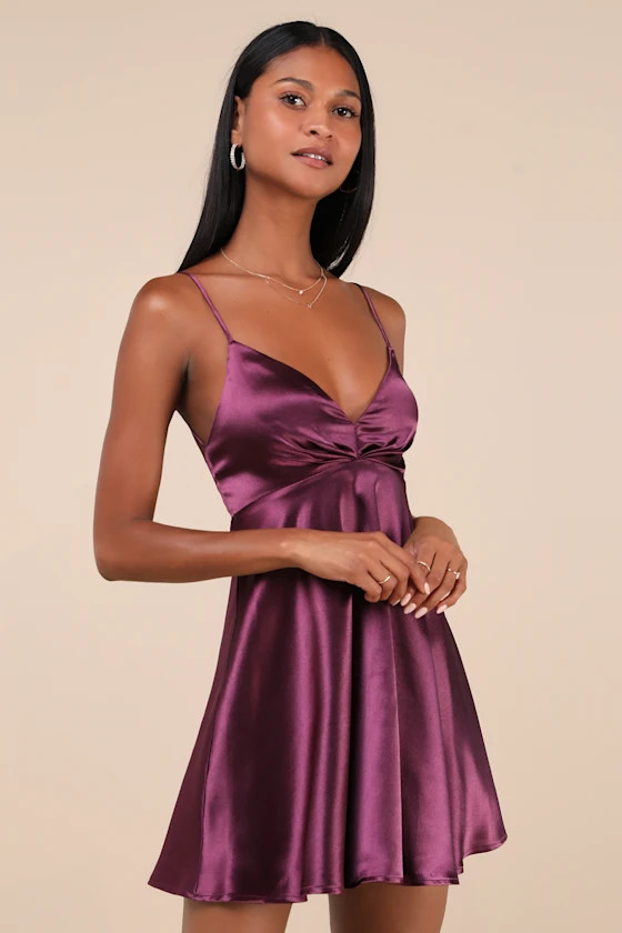 Happily Yours Plum Purple Satin Skater Mini Dress | Lulus