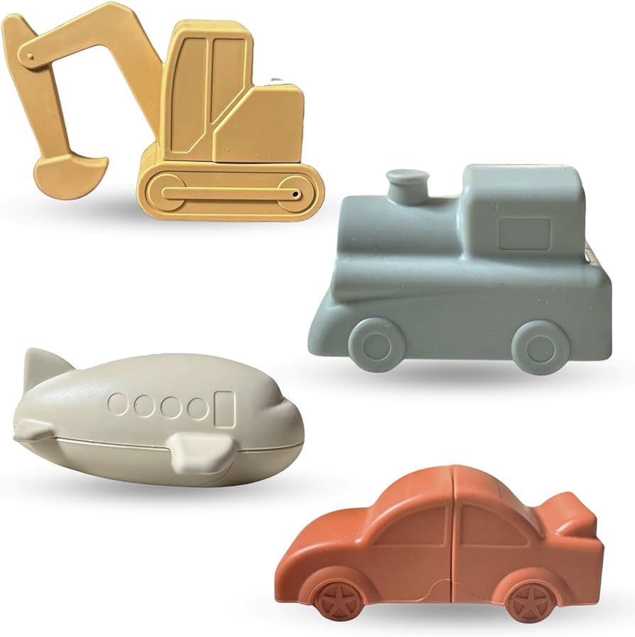 Vehicle Bath Toys- Toddler Bath Time - Aesthetic Baby Bath Toys-Car, Plane, Excavator, Train Sili... | Amazon (US)