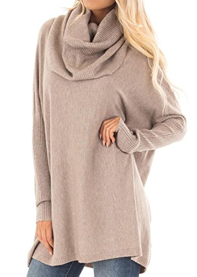 Shawhuwa Womens Cowl Neck Ribbed Long Sleeve Knit Pullover Sweater | Amazon (US)