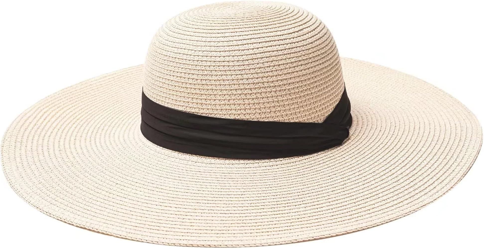 accsa Womens Floppy Straw Hat Wide Brim Sun Hat Ladies Beach Hat Adjustable Summer Straw Hat UPF 50+ | Amazon (US)