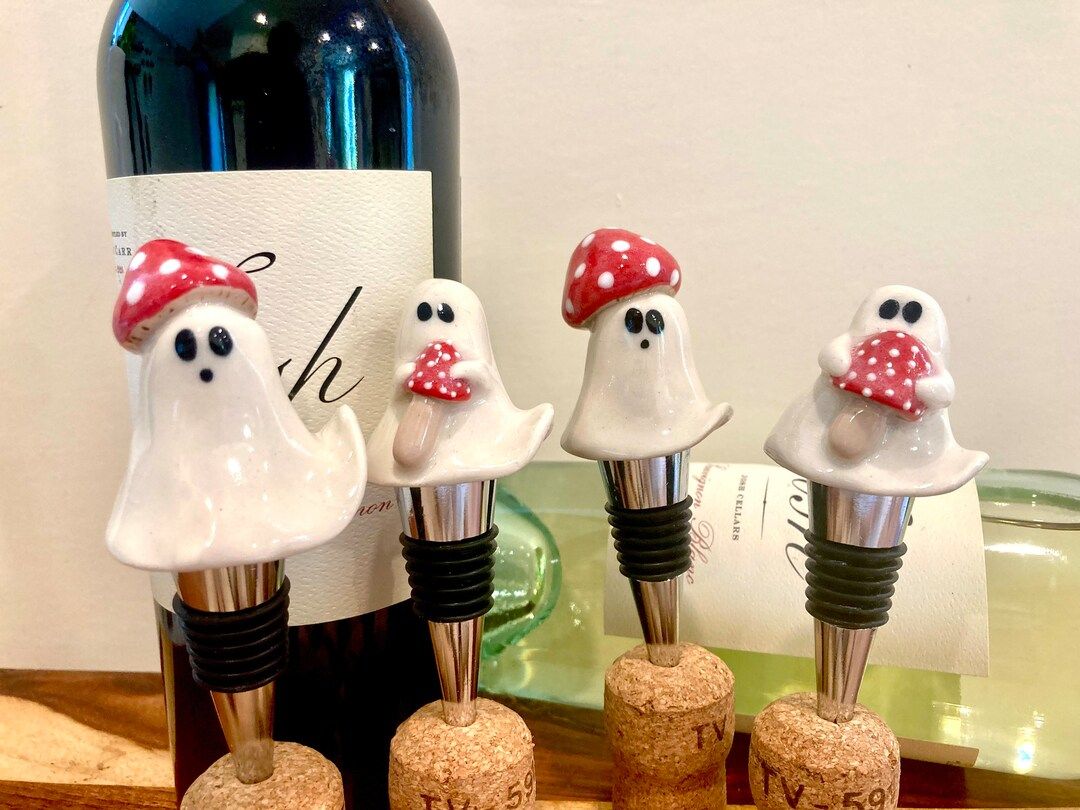 Mushroom Ghost Wine Stoppers Cottage Core - Etsy | Etsy (US)