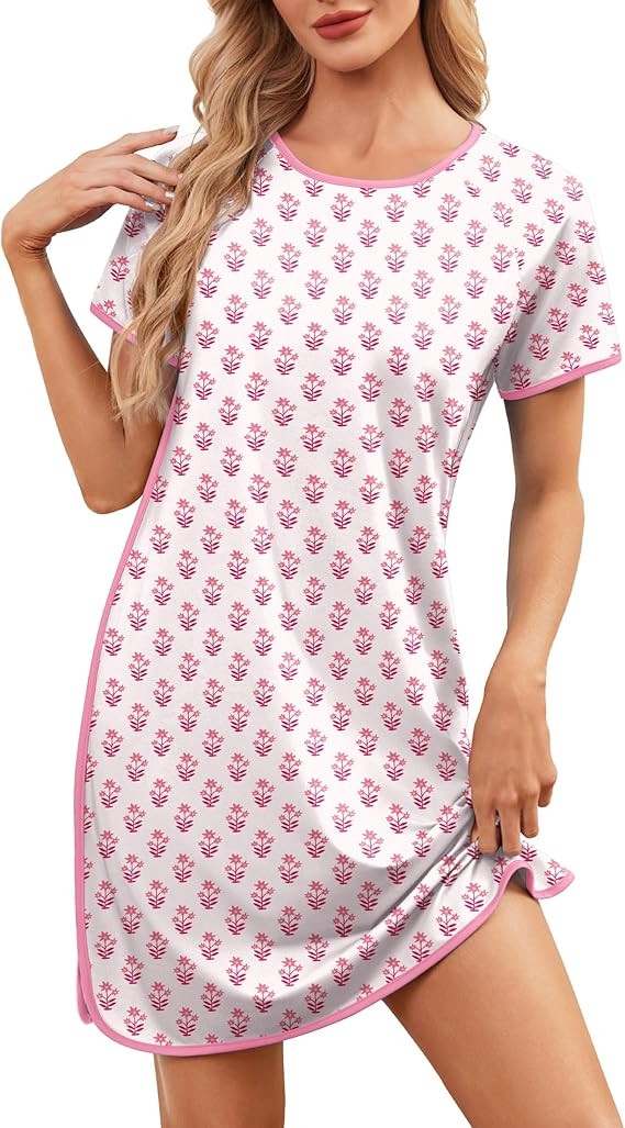 Nightgowns for Women House Dress Short Sleeves Lounge Dresses Night Gowns for Sleeping Soft Print... | Amazon (US)