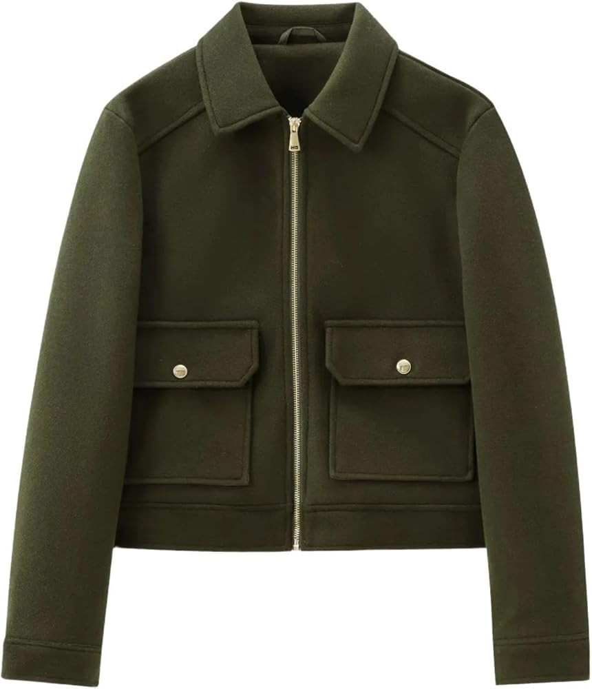 Women's Wool Zip Jacket Fall Winter Wool Short Coat Oversized Long Sleeve Wool Blend Outwear | Amazon (US)