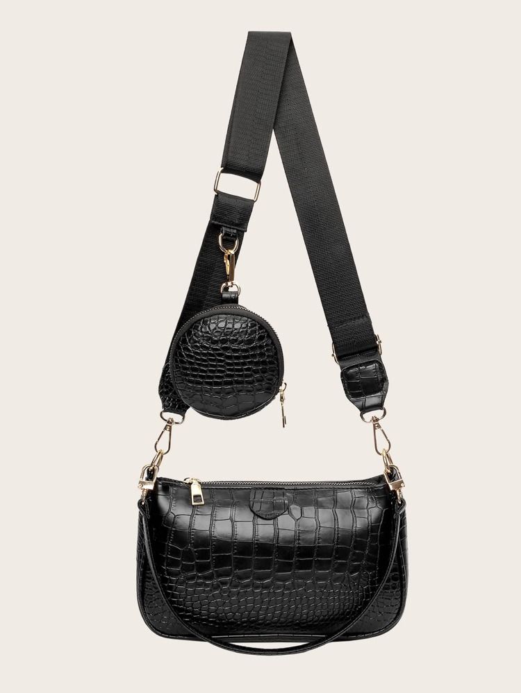 Croc Embossed Baguette Bag With Coin Case | SHEIN