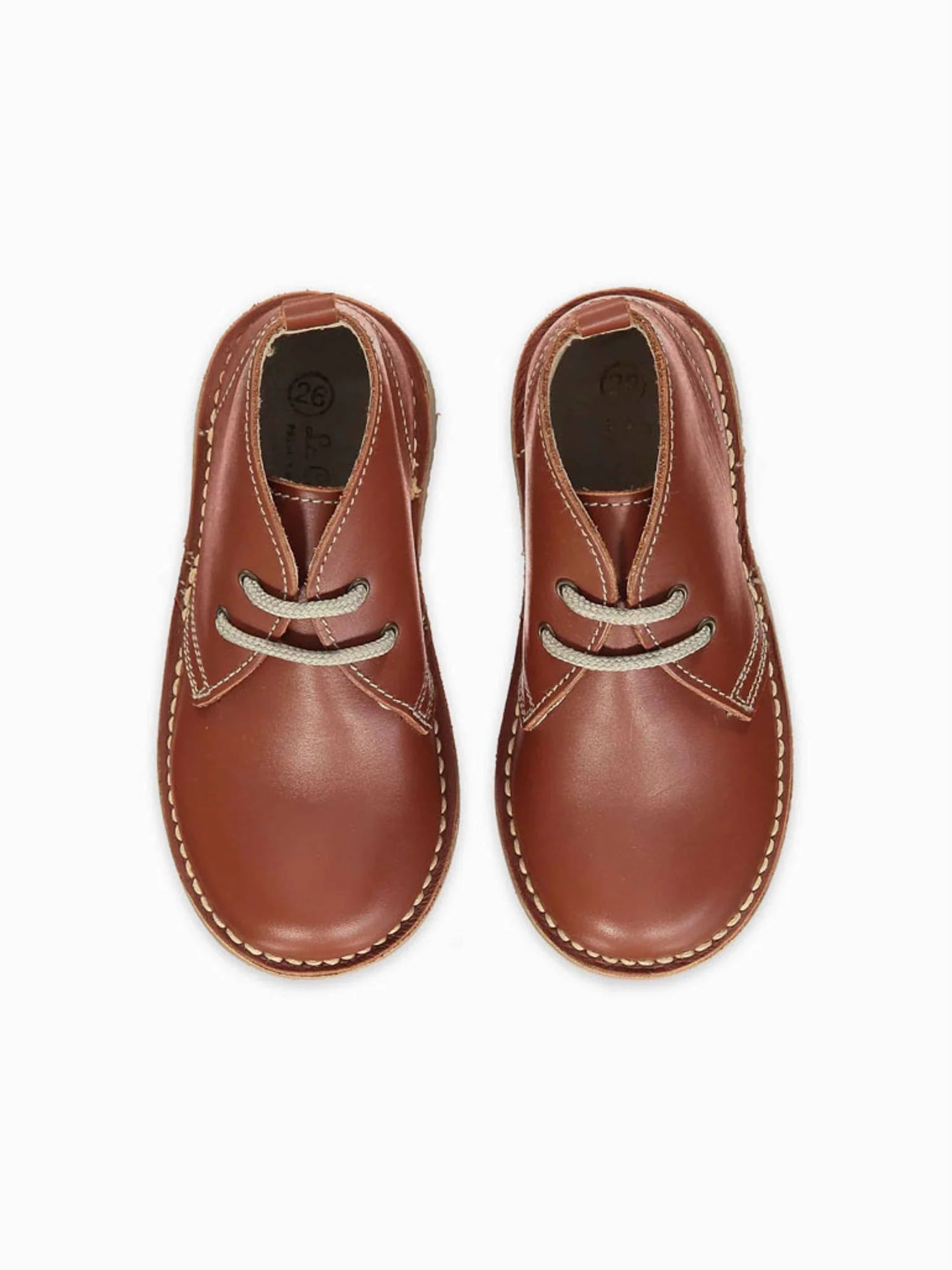 Dark Tan Leather Kids Desert Boots | La Coqueta (US)