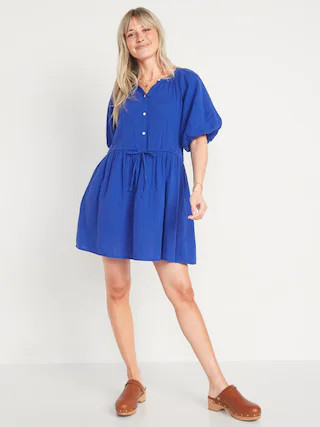 Waist-Defined Puff-Sleeve Mini Poet Dress for Women | Old Navy (US)