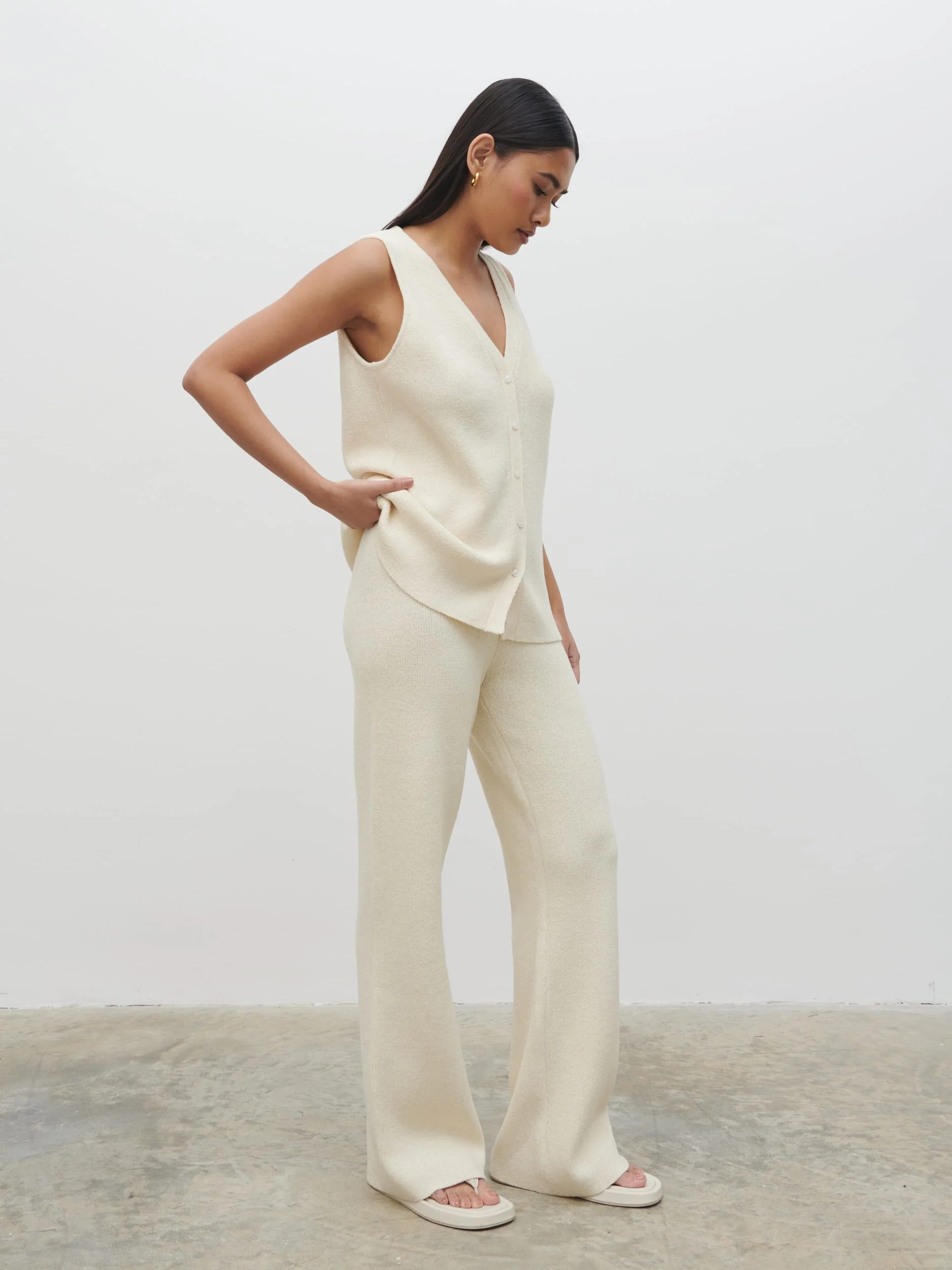Kourtney Knit Trousers - Cream | Pretty Lavish (UK)