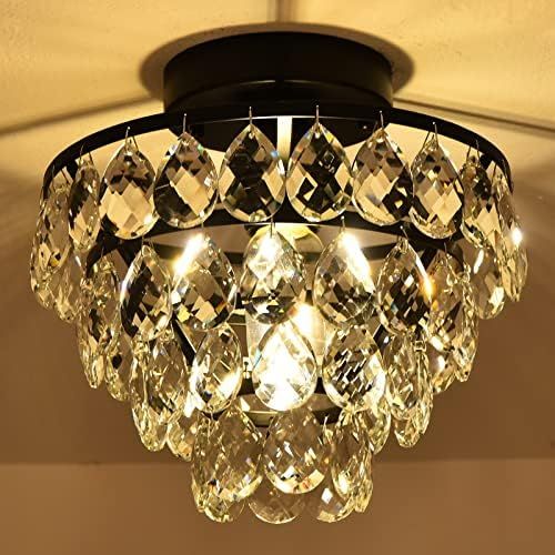 Crystal Semi Flush Mount Ceiling Light - 1 Light 9.6 in K9 Mini Crystal Chandelier Lighting Fixtu... | Amazon (US)