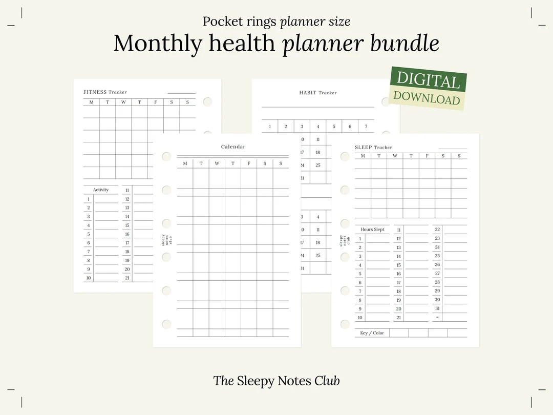 11 Pocket Size Printable – Monthly Health Planner Bundle– Pocket Ring Planner, Minimal Monthl... | Etsy (US)