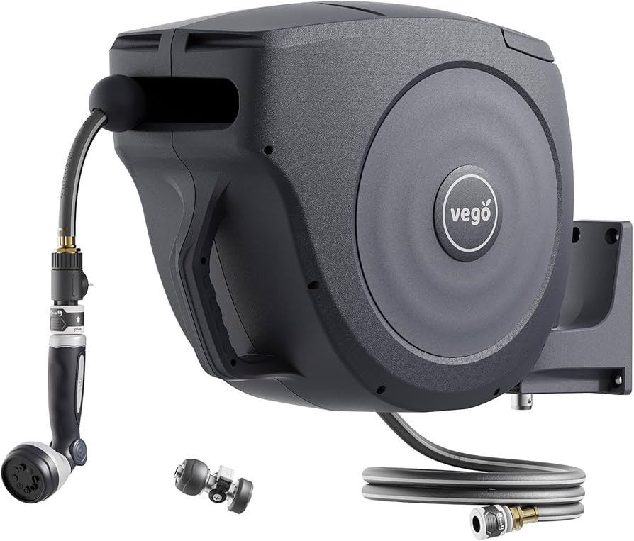 Vego Garden Hose Reel Retractable 1/2" x 100ft Wall Mounted Hose Reel Automatic Rewind, Any Lengt... | Amazon (US)