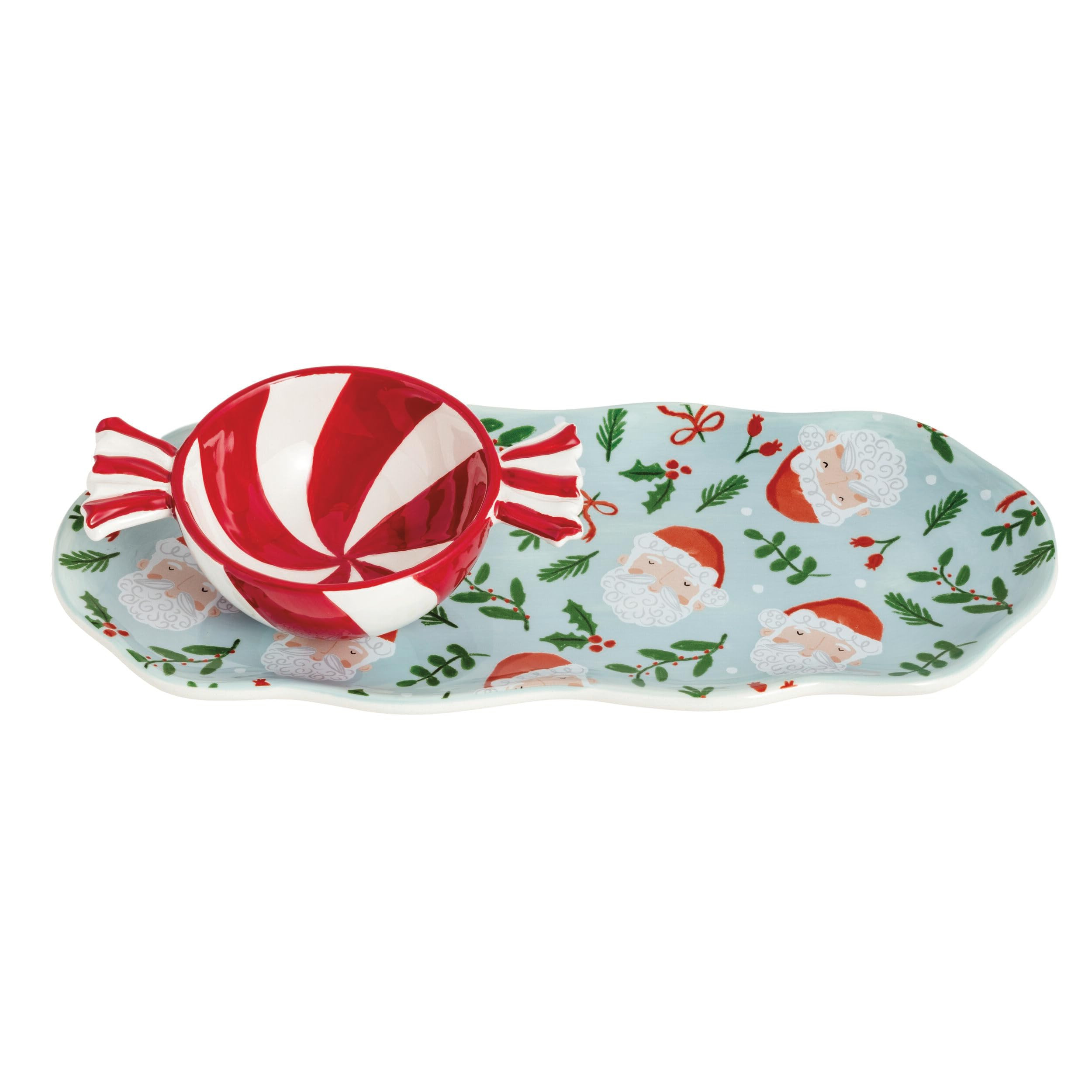Mud Pie Christmas Santa & Peppermint Tray & Tidbit Set | Amazon (US)