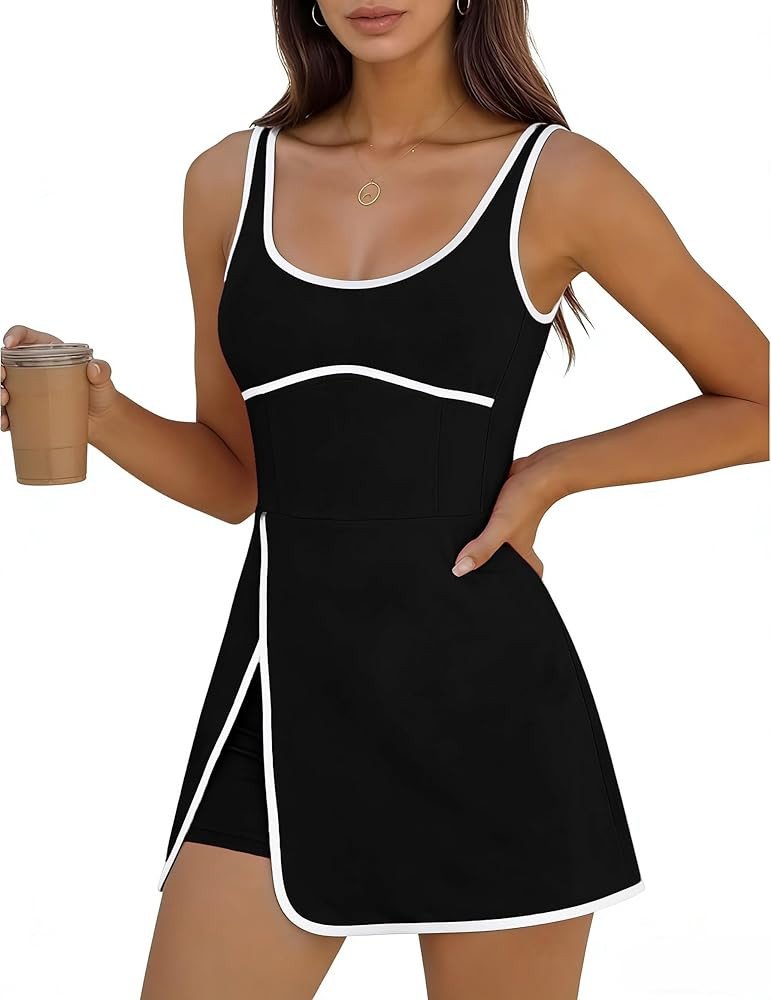 Athlisan Womens Workout Athletic Mini Dress with Built-in Shorts Sleeveless Cutout Tennis Dress | Amazon (US)