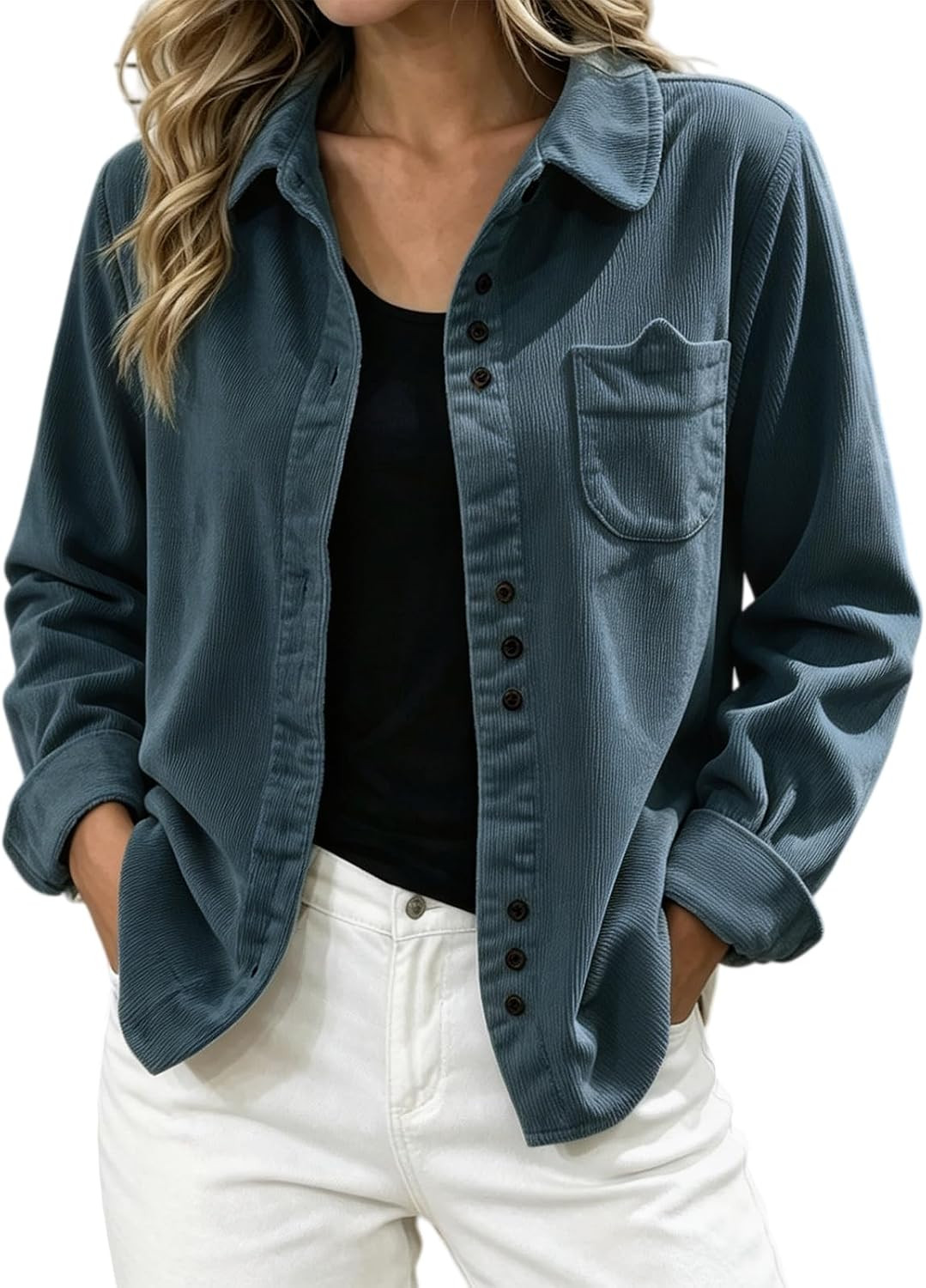 Corduroy Jacket Shackets for Women 2026 Button down Long Sleeve Shirt | Amazon (US)
