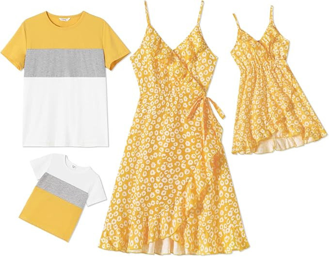 PATPAT Matching Family Outfits Mommy and Me Allover Floral Print Spaghetti Strap Dresses and Shor... | Amazon (US)