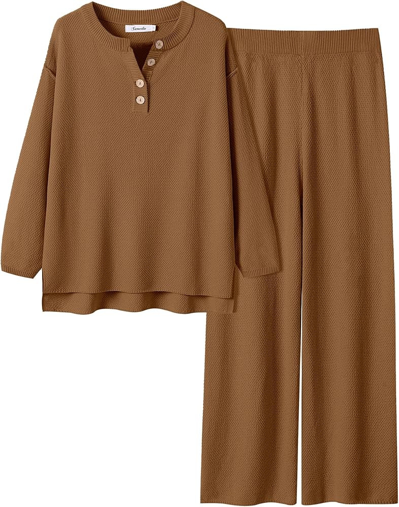 ANRABESS Women 2 Piece Outfits Oversized Loose Waffle Knit Sweater Set 2024 Fall Trendy Matching ... | Amazon (US)