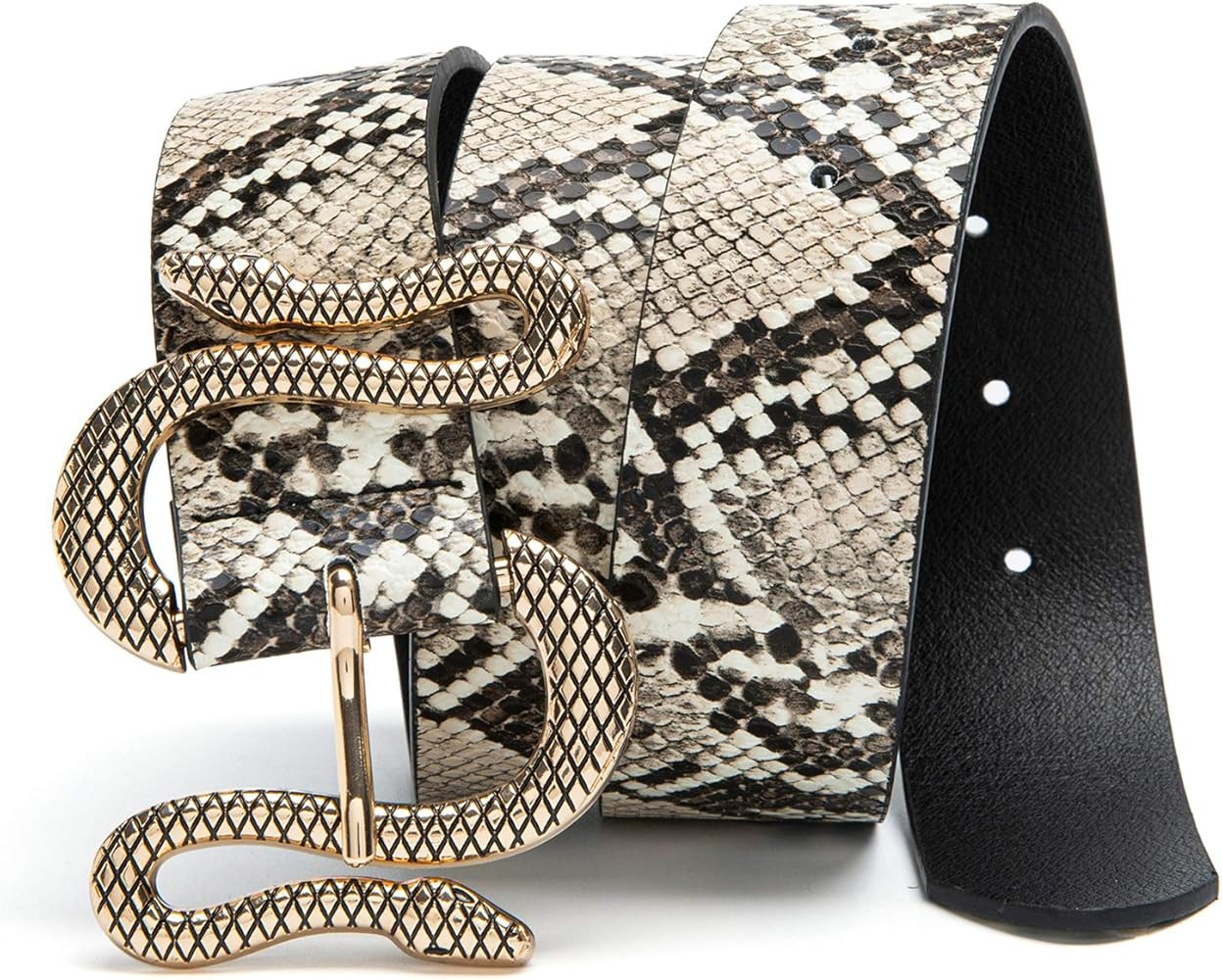 MORELESS Designer Belts for Jeans Women Leather Belt with Snake Buckle | Amazon (US)