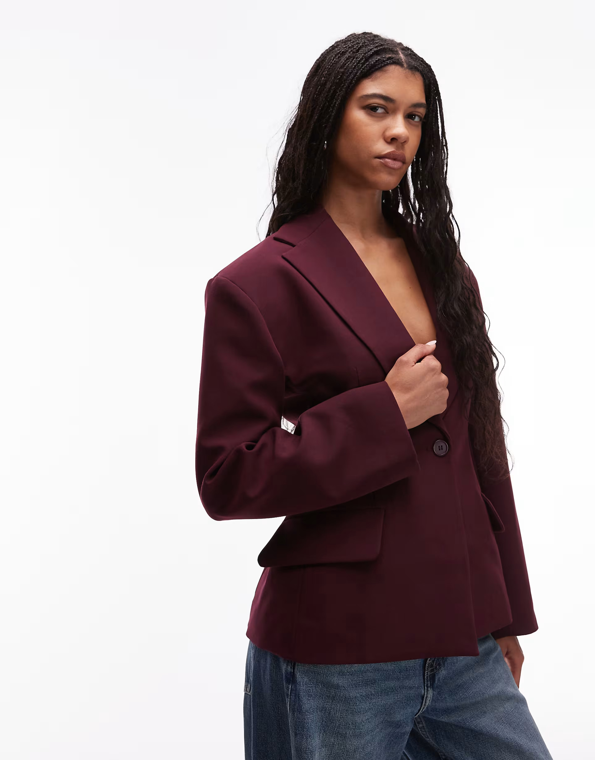 ASOS DESIGN sculpted cinch waist blazer in plum | ASOS (Global)