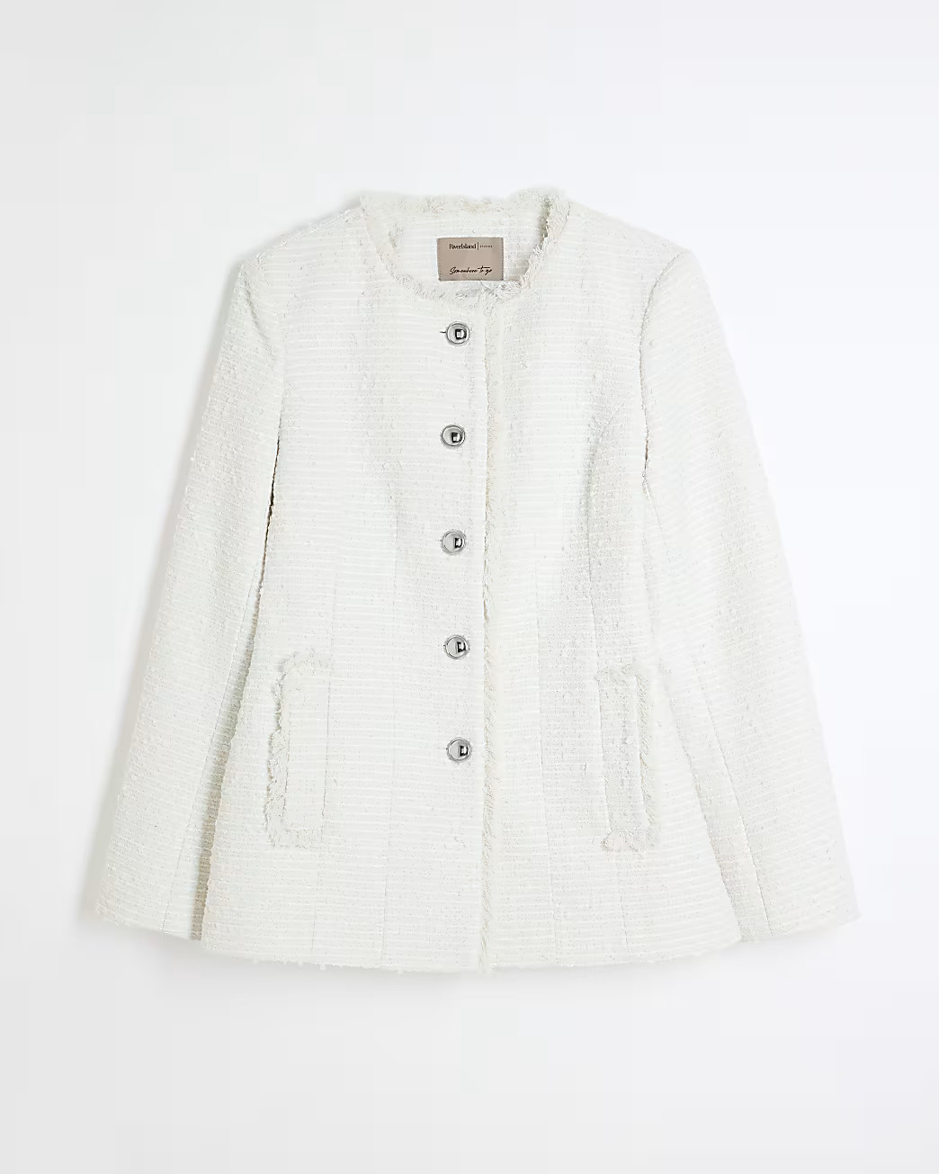Cream Collarless Boucle Jacket | River Island UK & IE