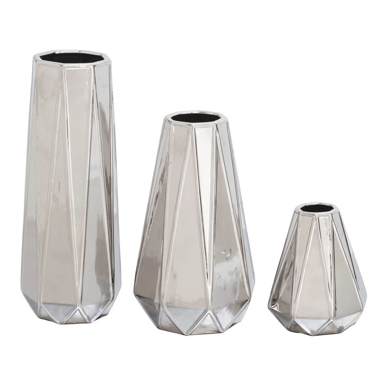 Stella & Eve Large Glam Style Geometric Metallic Electroplated Silver Vases 3-pc. Set, Grey, Medium | Kohl's