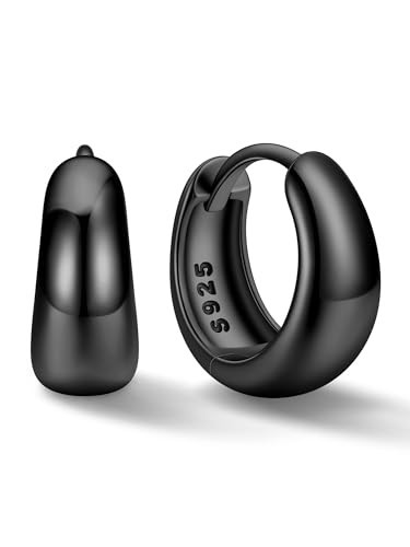 ChicSilver Black Huggie Hoop Earrings 8mm, Solid 925 Sterling Silver Small Black Hoops, Hypoallergenic Lightweight Design | Amazon (US)