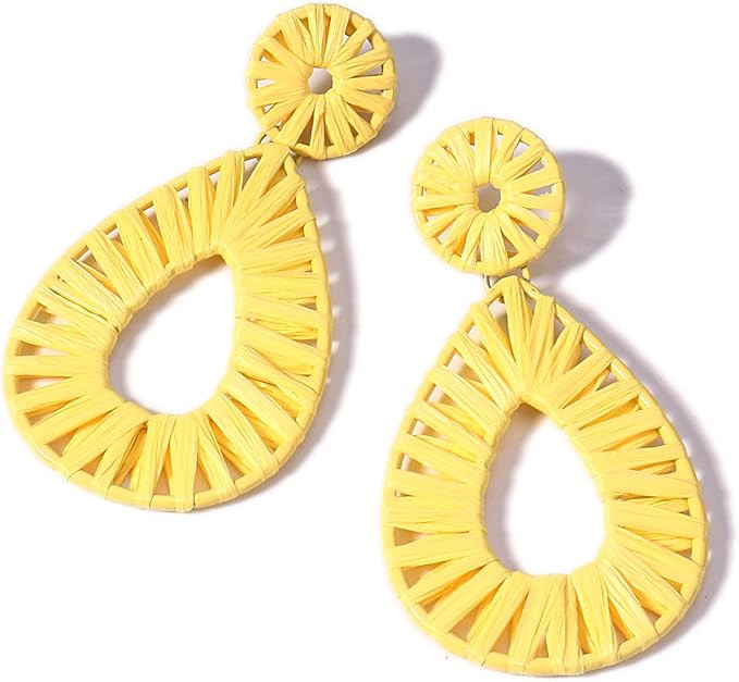 Boho Raffia Earrings Statement Teardrop Earrings Drop Dangle Bohemian Earrings for Women Cute Han... | Amazon (US)