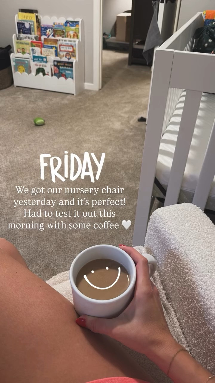 We got our nursery chair yesterday and it’s perfect! Had to test it out this morning with some coffee 🤍

#LTKmorningroutine #LTKmomlife #LTKBaby