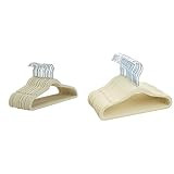 Amazon Basics Kids Velvet, Non-Slip Clothes Hangers, Beige - Pack of 30 & Slim, Velvet, Non-Slip Suit Clothes Hangers, Ivory/Silver - Pack of 30 | Amazon (US)