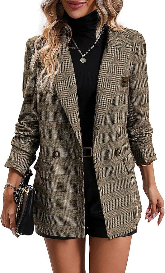 Mina Self 2025 Fall Women's Plaid Houndstooth Blazer Jacket - Fully Lined Business Casual Elegant... | Amazon (US)