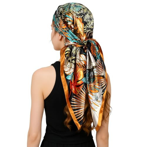 RIIQIICHY Head Scarf for Women Like Silk Satin Scarf for Hair Wrapping at Night Bandana Square Scarf for Sleeping 35 Inch | Amazon (US)