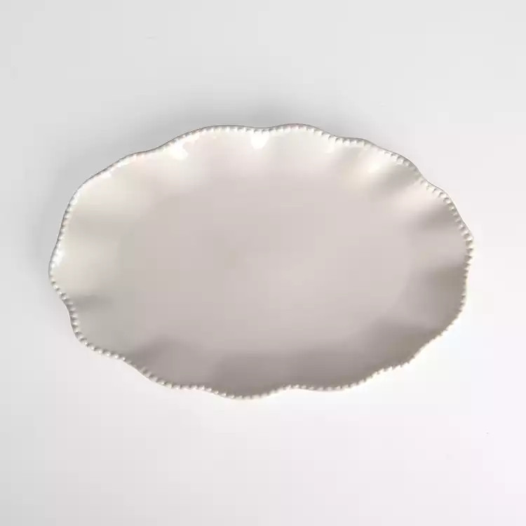 White Wavy Beaded Serving Platter | Kirklands