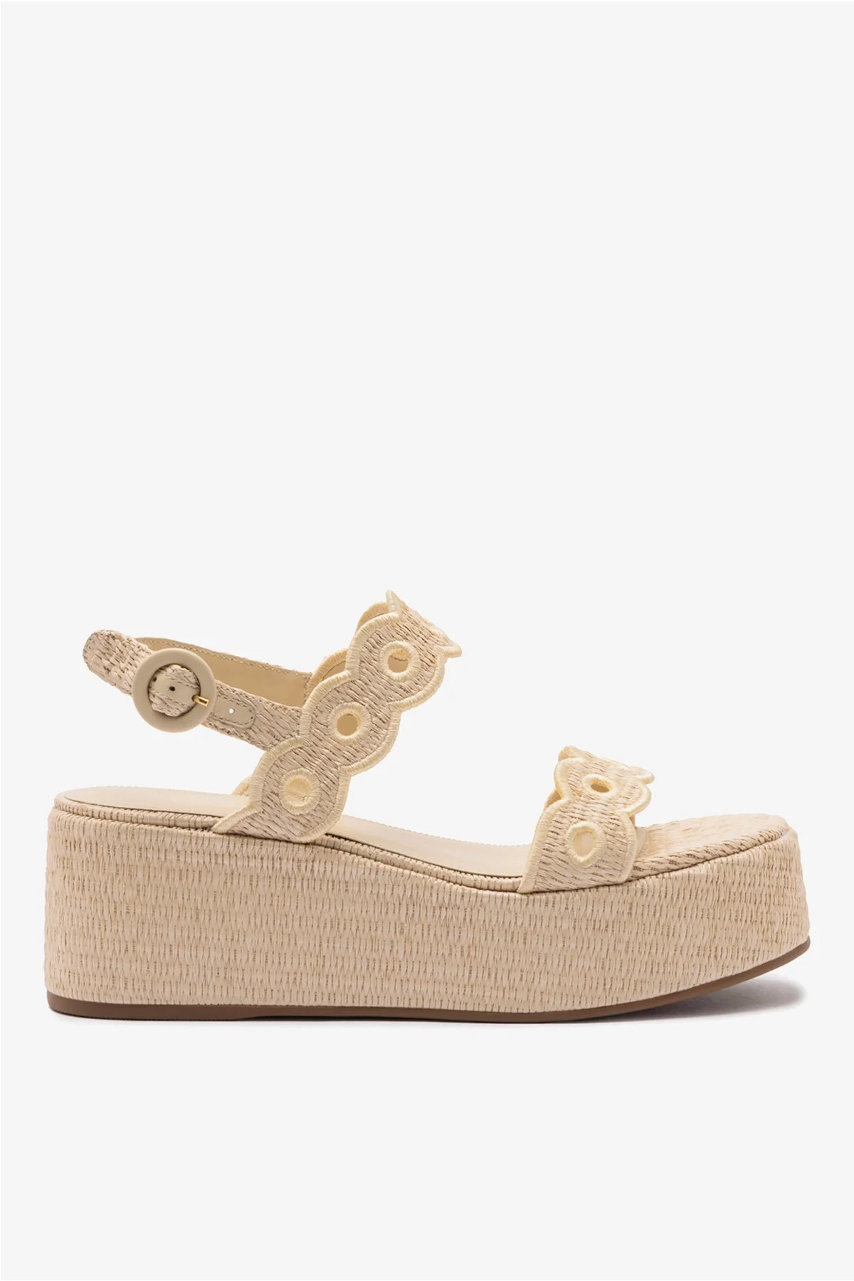 Florence Broderie Flatform In Natural Raffia | Larroude