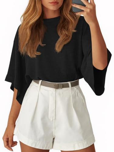 Tankaneo Womens Oversized Batwing Short Sleeve T Shirts Summer Casual Round Neck Tunic Tops Loose... | Amazon (US)