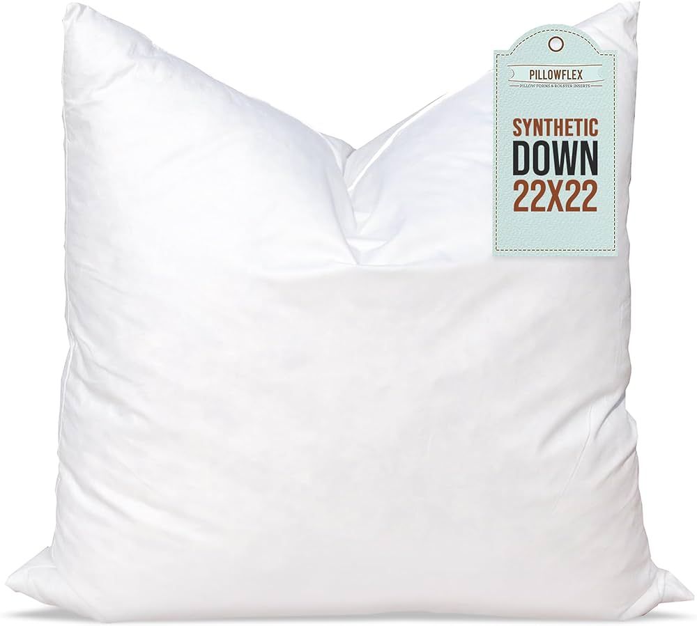 Pillowflex Synthetic Down Pillow Insert - 22x22 Down Alternative Pillow, Ultra Soft Large Square Throw Pillow, Couch Sham, Bed Sleeping - 1 Decorative Accent Form | Amazon (US)