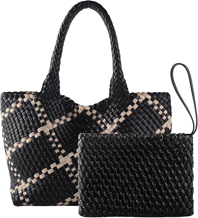 Woven Tote Bag for Women, Vegan Leather Handwoven Bags with Small Handmade Purse, Large Braided T... | Amazon (US)
