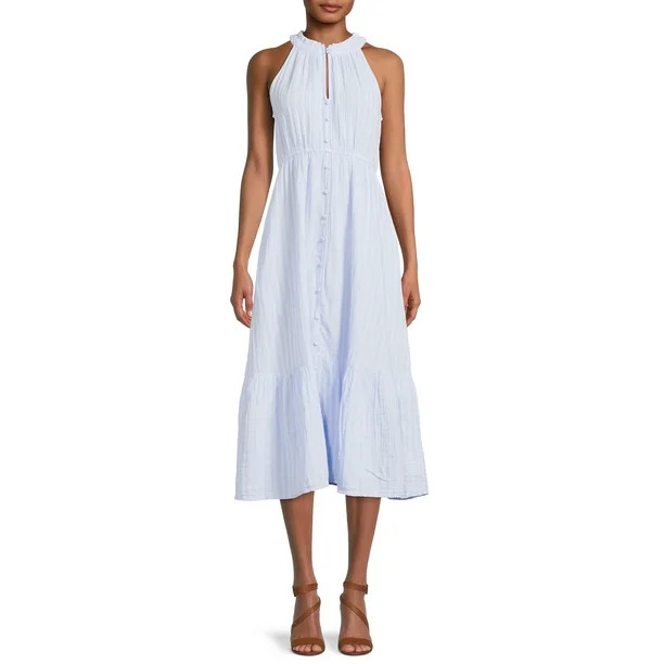 Time and Tru Women's Sleeveless Double Cloth Midi Dress - Walmart.com | Walmart (US)