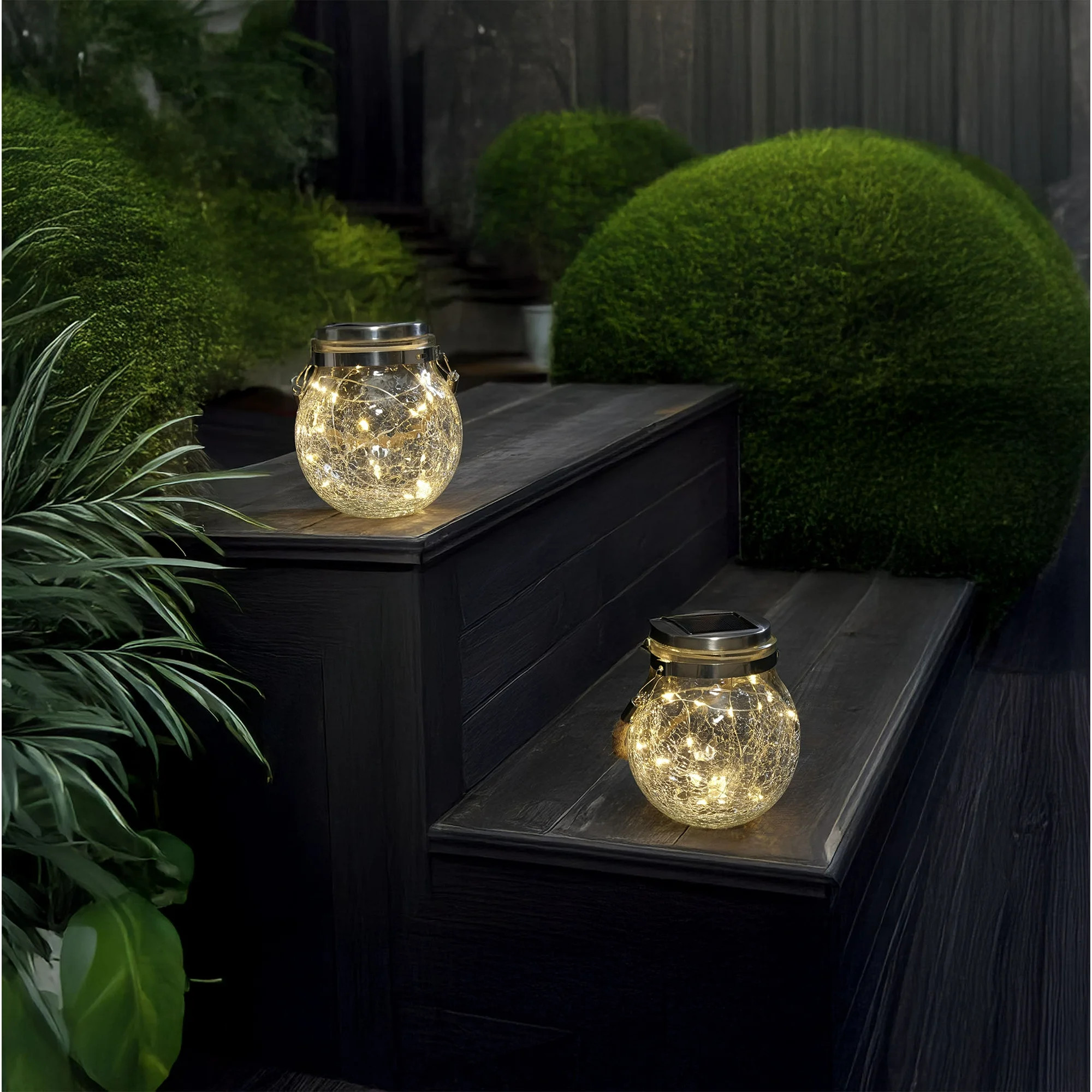 Mainstays 5.5" Crackle Glass Solar Powered Jar Light with Warm White LED Lights | Walmart (US)