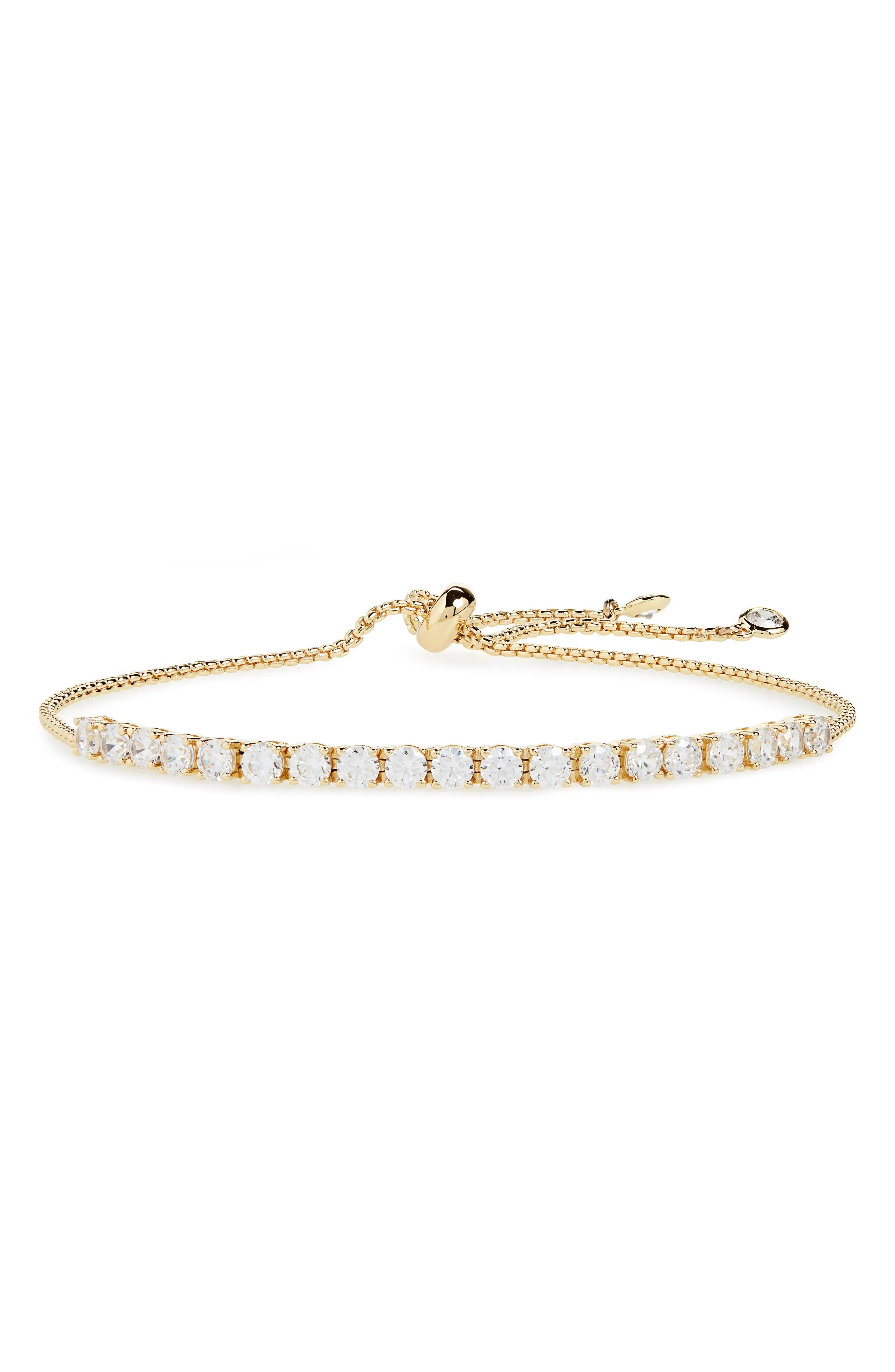 Nordstrom Cubic Zirconia Tennis Slider Bracelet in Clear/Gold at Nordstrom | Nordstrom