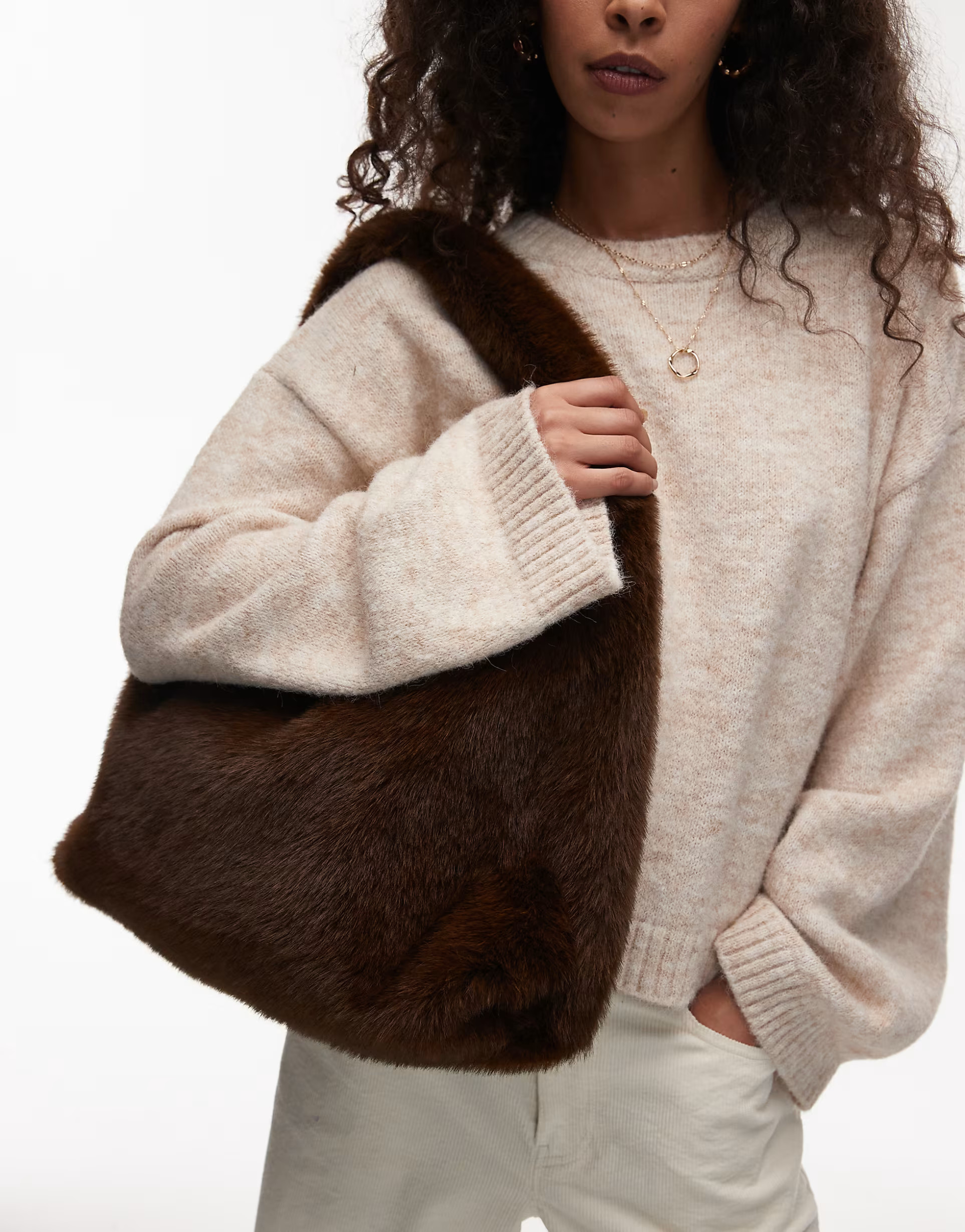 & Other Stories faux fur tote shoulder bag in brown | ASOS (Global)