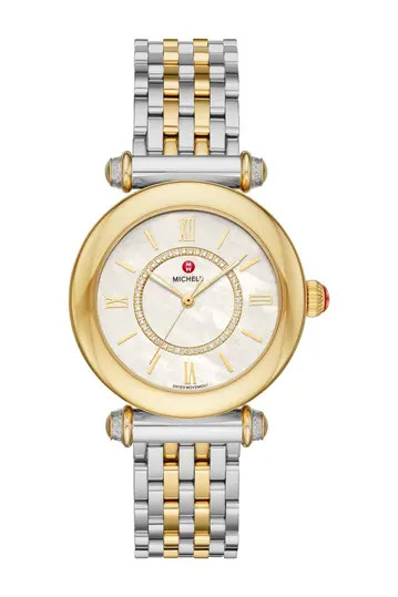 MicheleWomen's Caber Diamond Two-Tone Bracelet Watch, 35mm - 0.19 ctw | Nordstrom Rack