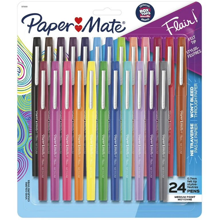 Paper Mate Flair Felt Tip Pens, Medium Point, Assorted Colors, 24 Count | Walmart (US)