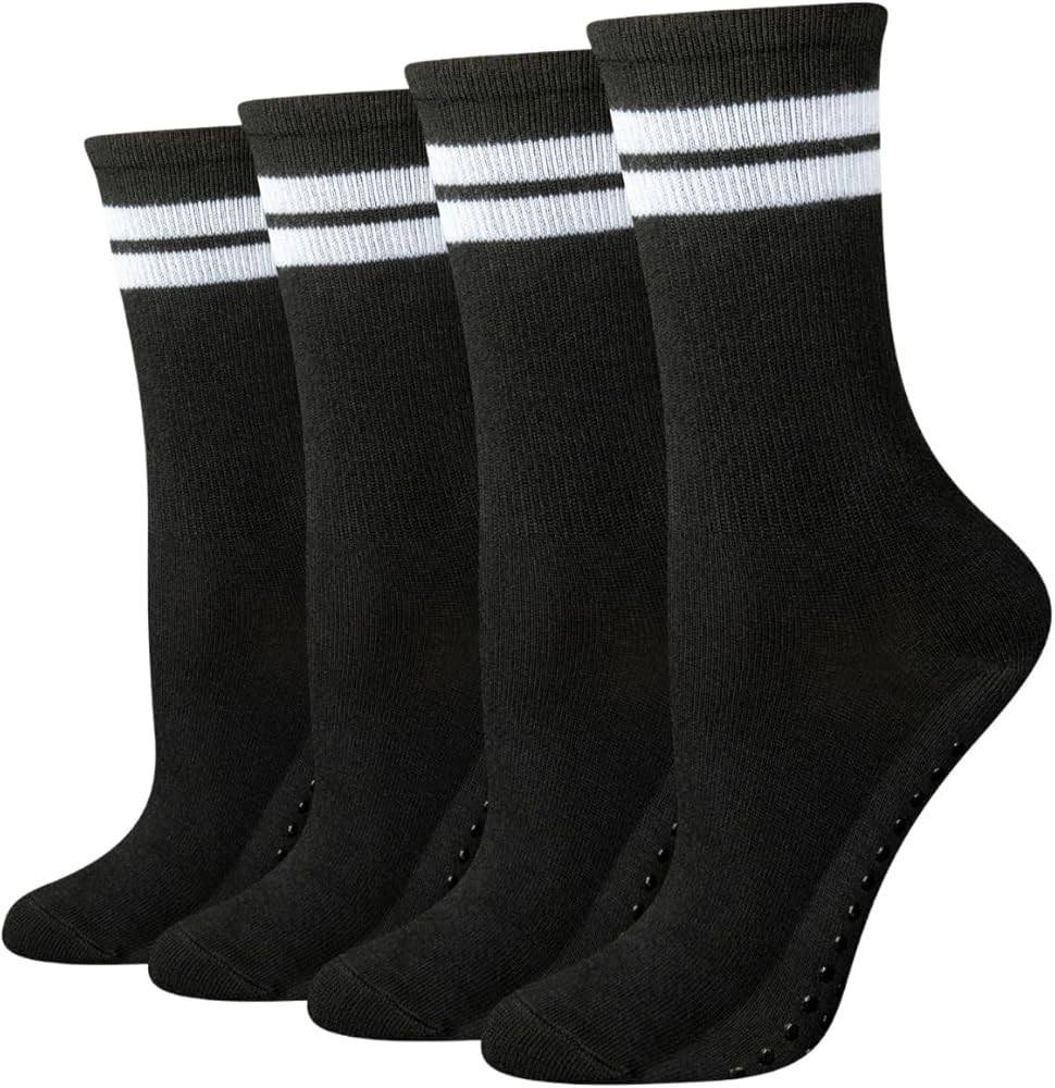 Amazon Essentials Women's Non-Slip Pilates Crew Socks with Grips, 4 Pairs | Amazon (US)