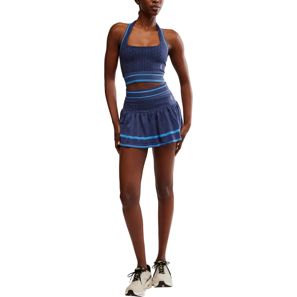 Free People Advantage Halter Top & Miniskirt Set in Navy Combo at Nordstrom, Size X-Small | Nordstrom