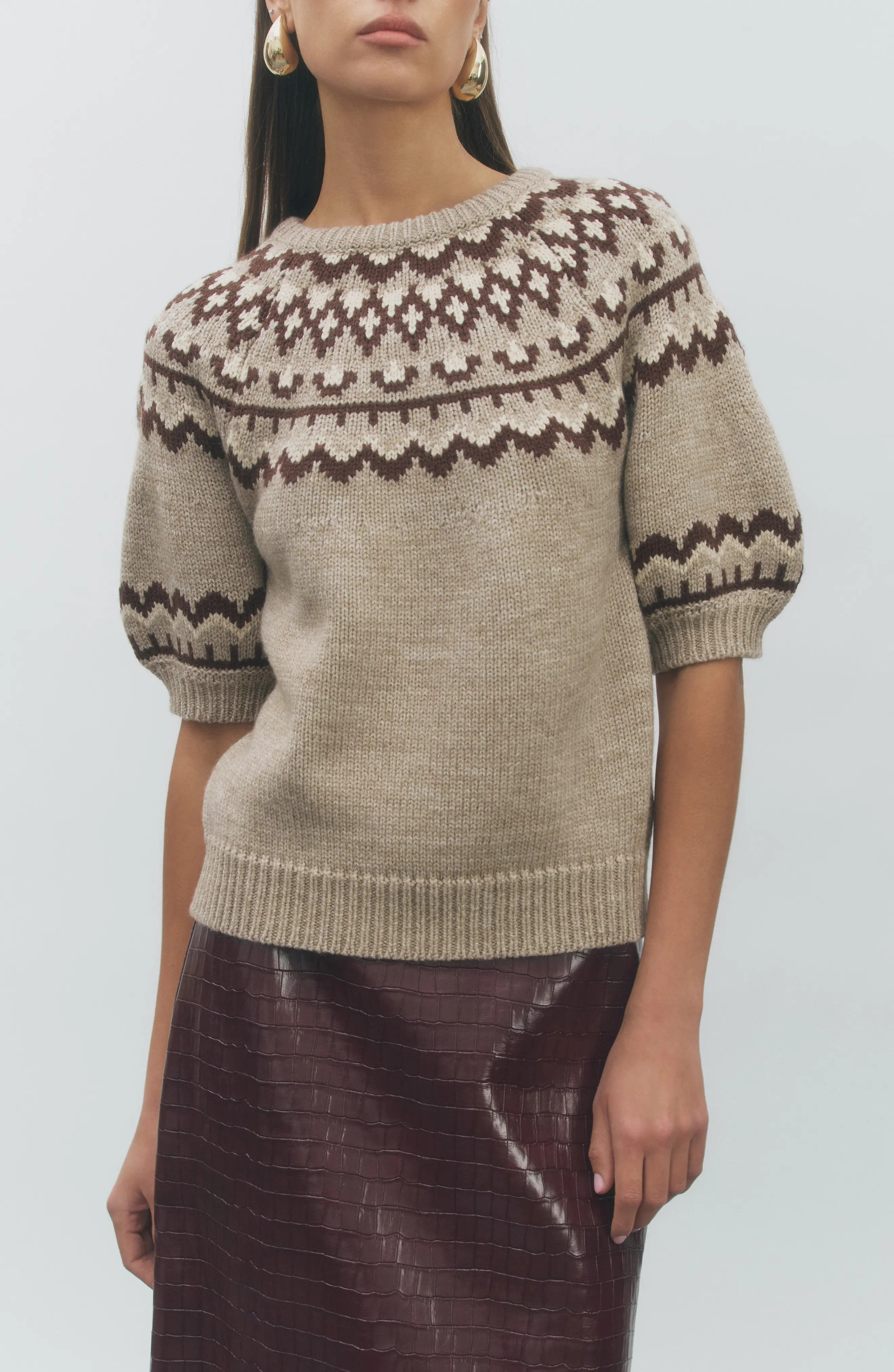 MAUDE CLUB Clayton Fair Isle Puff Sleeve Sweater (Women) | Nordstrom | Nordstrom