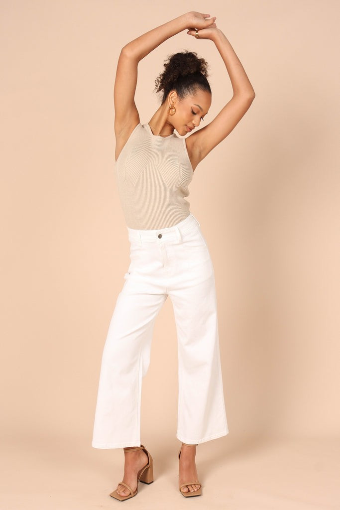 Georgette High Waisted Straight Leg Pants - White | Petal & Pup (US)
