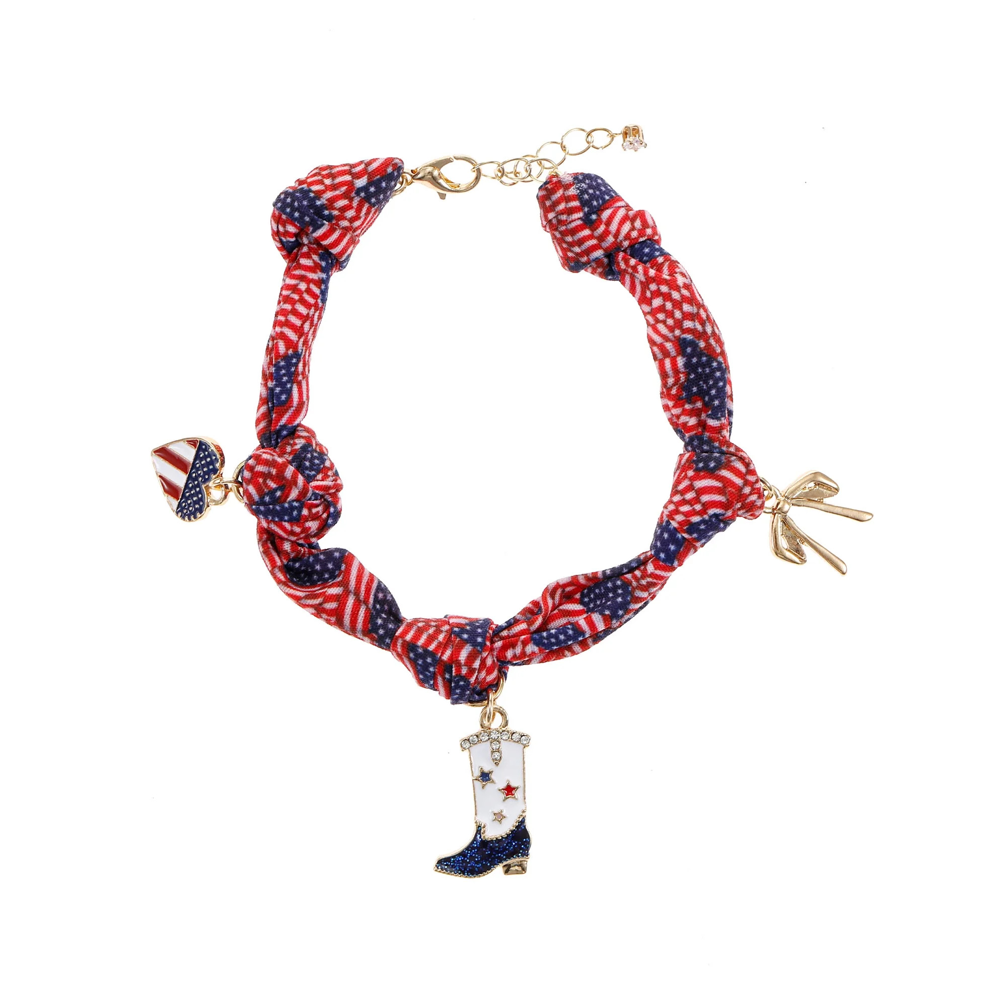 Way to Celebrate Americana Patriotic Print Fabric Charm Bracelet - Walmart.com | Walmart (US)