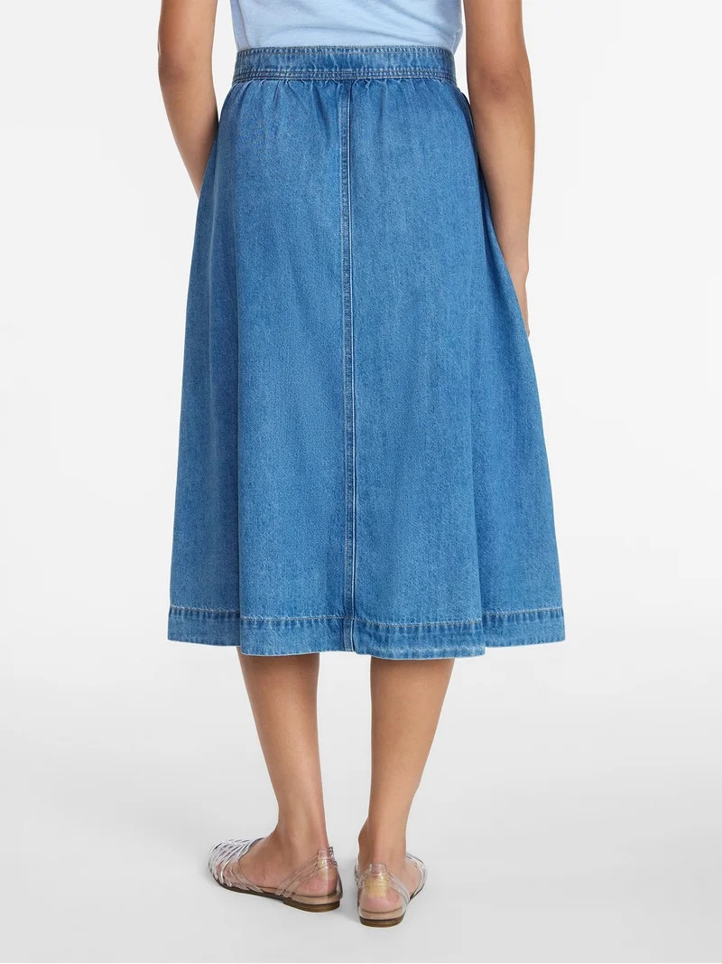 Time and Tru Women's Button Front Denim Midi Skirt, Sizes XS-XXXL - Walmart.com | Walmart (US)
