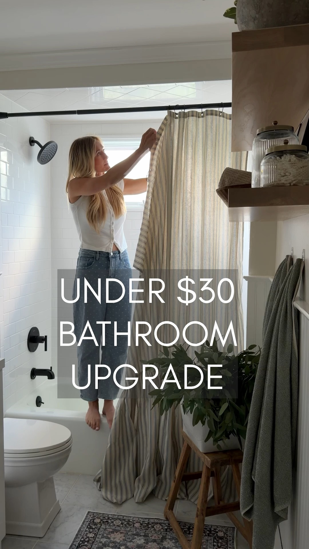 I swear the right shower curtain can completely change a bathroom. 🤎 This one has the prettiest cream + grey stripe (but there's several colors to choose from) with a subtle ruffle that gives it that cozy, collected designer look.

It has that vintage farmhouse feel without looking overly farmhouse—and the linen-look fabric makes it look WAY more expensive than it is. 😍

#LTKHome
